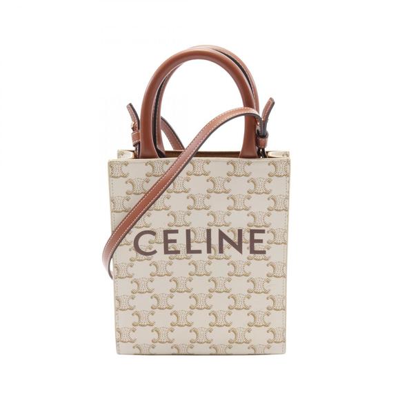 CELINE Mini Vertical Hippo Triomphe Handbag White Brown - Picture 1 of 7